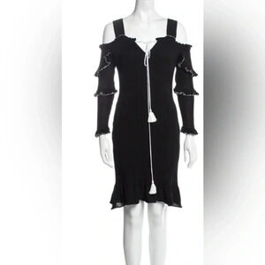 Derek Lam 10 Crosby Plisse Cold-Shoulder Mini Dress, Black/White